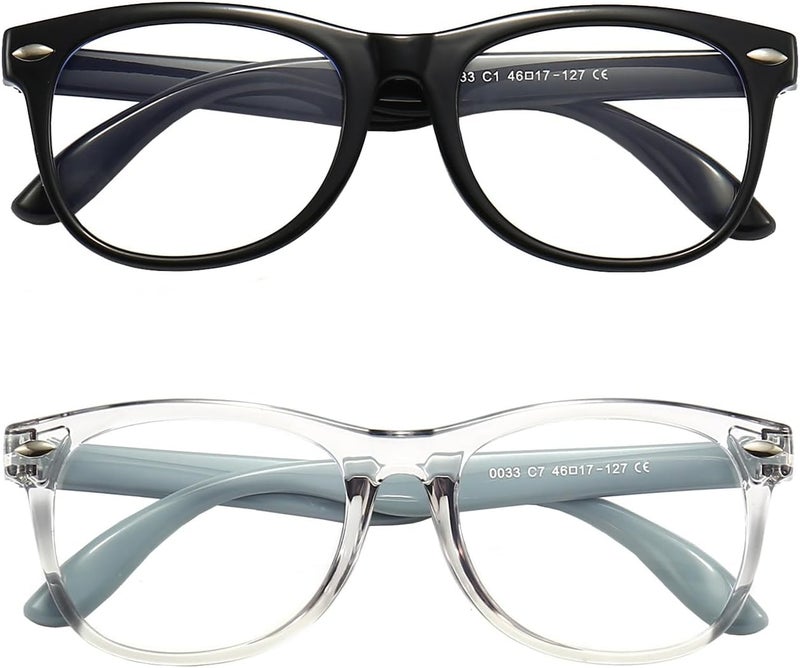 FANNYGO Store 2 Pack kids Blue Light Blocking Glasses For Girls And Boys Computer Blue Light Blocking Glasses For Age 3-11 (Black + Light gray) - Image 2